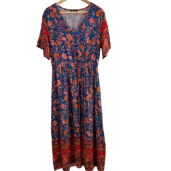 Pretty Garden Boho Hippie Flower Maxi Dress Size XL - Picture 2 of 11
